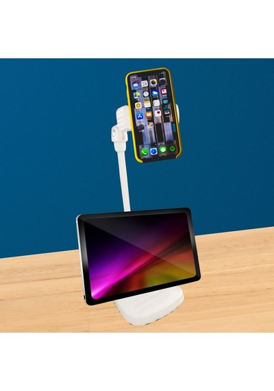 Dumles Masa Üstü Tablet Ve Telefon Tutucu Plastik Aparat Beyaz Telefon Standı