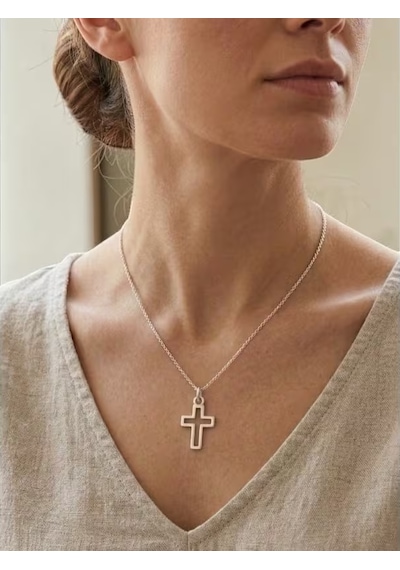 Unisex Gümüş Haç Kolye Minimalist Çelik Zincirli Erkek & Kadın Şık Cross Necklace Trend Aksesuar H002