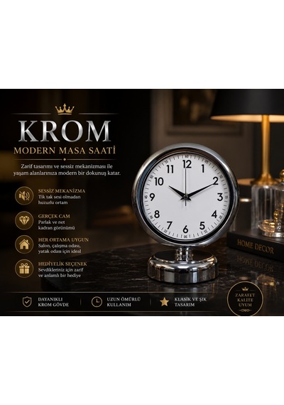 Silver Touch 25 X 20 Cm Metal Krom Masa Saati