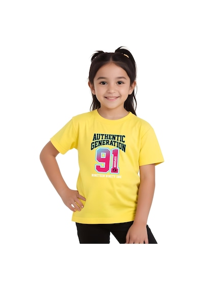 Panios Kids Authentic Baskılı Kız Çocuk Kısa Kollu T-shirt Sarı