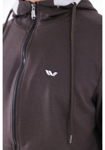 Rowinger Modal Kumaş Kapüşonlu Fermuarlı Kontrast Detaylı Erkek Sweatshirt Brown