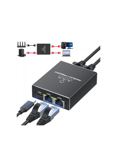 Ethernet Çoklayıcı Splitter 1 Giriş 3 Çıkış Rj45 Gigabit 1000 Mbps