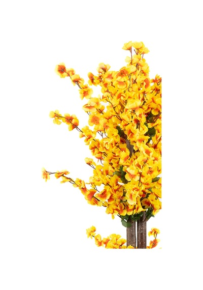 Yapay Çiçekçiniz Siyah Saksıda Turuncu Sarı Renkli 120 Cm Japon Bahardalı Ağacı