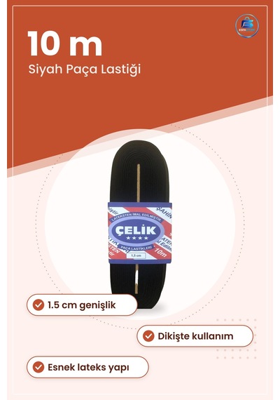 Siyah Paça Lastikı 10 M 1.5 Cm Dekoratif Şerit Dikiş Hobi Malzeme