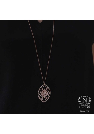 Nusret 925 Ayar Gümüş Badem Taşlı Kolye