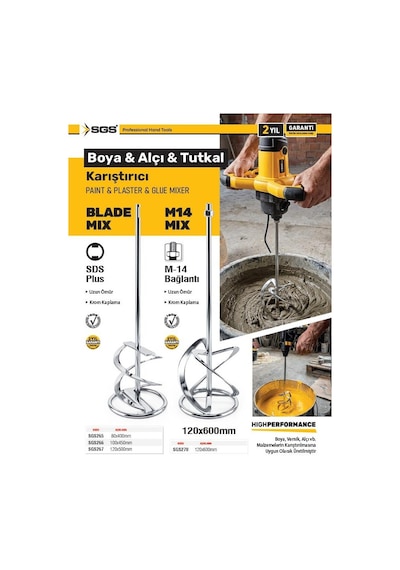 Sgs M14 Mix Boya Alçı Harç Tutkal Karıştırıcı 120x600 Mm.