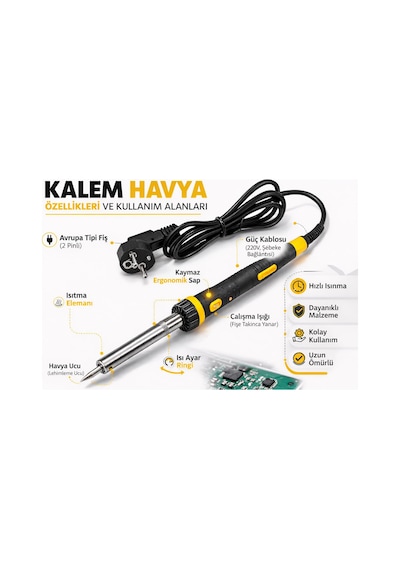 Profesyonel 60w Elektrikli Kalem Havya, Hızlı Isınan Lehimleme Kalemi, Elektronik Devre Onarım Ve Tamir Havya Aleti, Dayanıklı Metal Uçlu Lehimleme Aracı, Hobi, Dıy Projeleri Ve Elektrik Tamir İşleri