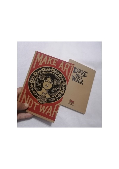 Owl Bag Özel Tasarım Vıntage Görünümlü Make Art Not War Desenli Defter Çok Renklı