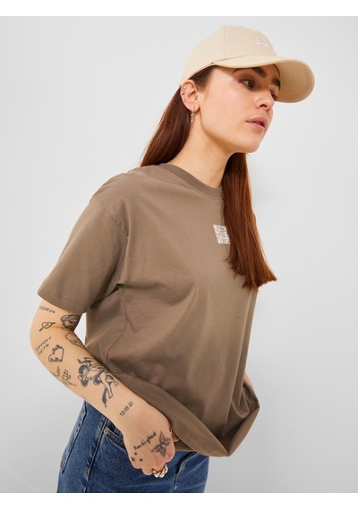Jjxx Sıfır Yaka Rahat Kesim Kahverengi Kadın T-shirt 12241199 001