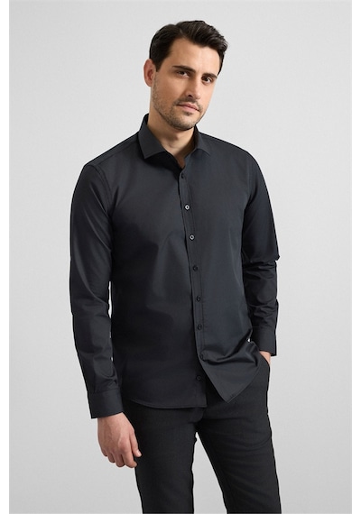 Süvari Siyah Slim Klasik Yaka Düz Klasik Gömlek Gm1007100701-s09 Siyah