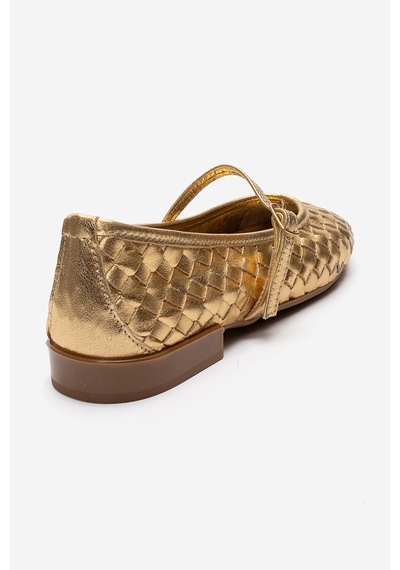 Luvishoes Yevora Altın Örgü Hakiki Deri Bantlı Kadın Babet Ayakkabı