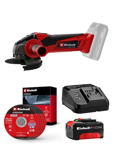 Einhell TC-AG 18/115 Li, Akülü Avuç Taşlama Seti (4,0 Ah Akü ve Şarj Cihazı, Kesici Disk Dahildir)