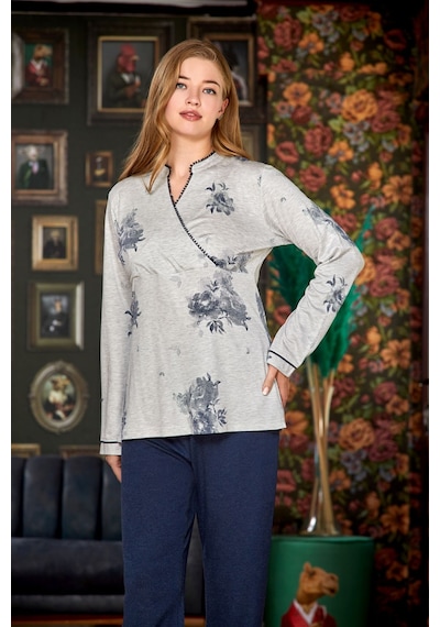 Cossy By Aqua 23028 Kadın Uzun Kollu Pijama Takım-lacivert Lacivert