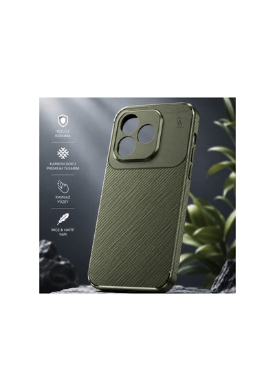 Honor 600 Lite Uyumlu Karbon Tasarım Silikon Telefon Kılıfı Ve Temperli Cam Ekran Koruyucu Koyu Yeşil
