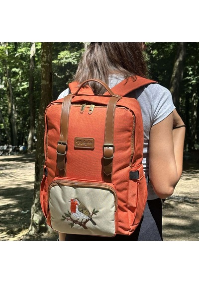 Nakışlı Sırt Çantası, 15l, Laptop Bölmeli, Suni Deri Detaylı, Kuş Desenli, Unisex
