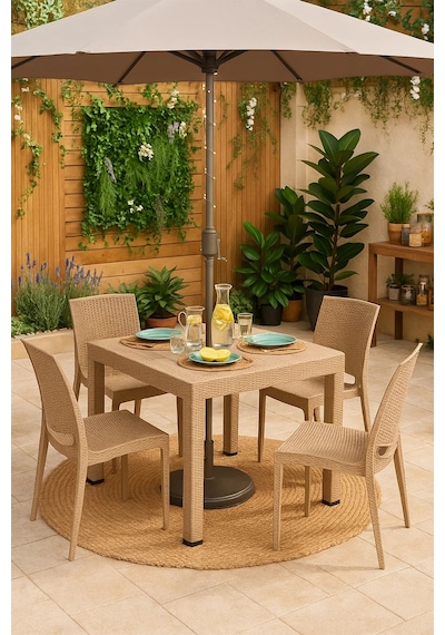 Rattan 80x80 Camsız Cappucino Masa / 4 Adet Rattan Kolsuz Cappucino Sandalye Takımı Cappucino Rattan 80x80 Camsız Cappucino Masa / 4 Adet Rattan Kolsuz Cappucino Sandalye Takımı Cappucino