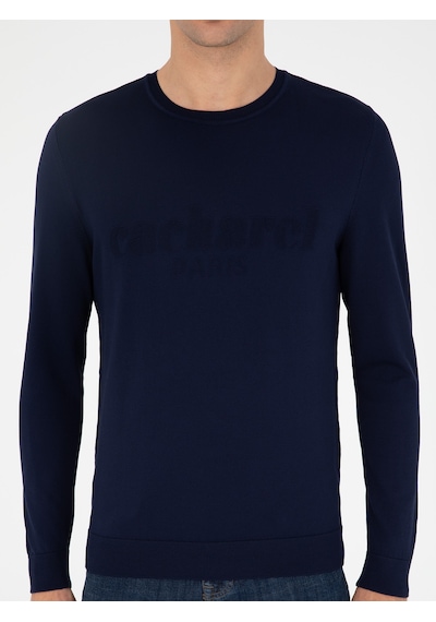 Cacharel Lacivert Slim Fit Bisiklet Yaka Triko Kazak