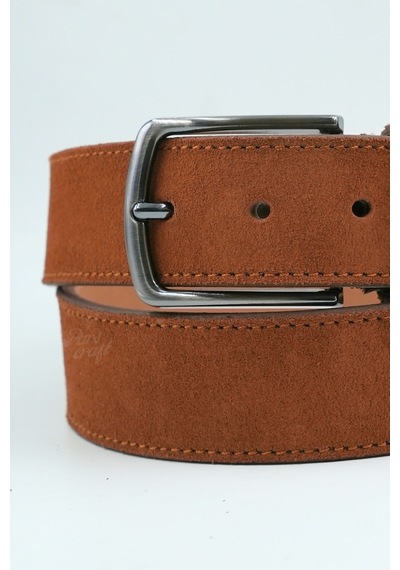 Parscraft Hakiki Süet Deri Erkek Kemer Taba 4 Cm