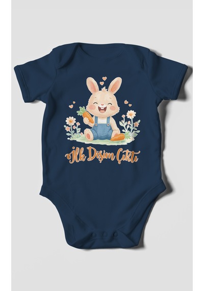 Morivokids İlk Dişim Çıktı Kısa Kollu Bebek Body %100 Pamuk Zbn119-kk Lacivert