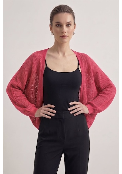 Neden Tekstil Premium Ajurlu İnce Triko Bolero Hırka - Nar Çiçeği