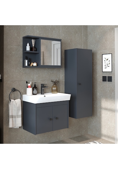 Ada Lavabolu Banyo Alt Dolabı + Banyo Üst Dolabı + Boy Dolabı Ant Antrasit Ada Lavabolu Banyo Alt Dolabı + Banyo Üst Dolabı + Boy Dolabı Ant Antrasit