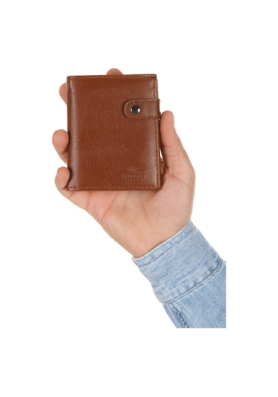 Newish Polo Erkek Deri Bozuk Para Hazneli Kartlık Cüzdan 10x12cm New179 Taba
