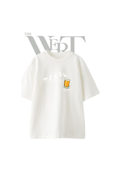 Thewert Cuma Bira Tasarım Baskılı Ünisex Beyaz Oversize T-shirt