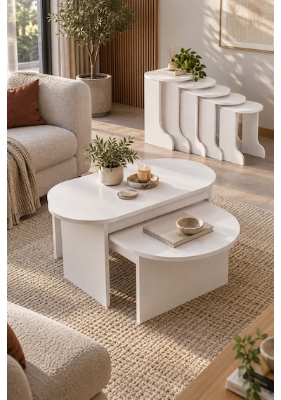 Sulorahome Orta Ve Zigon Sehpa Seti Beyaz 5'li Set