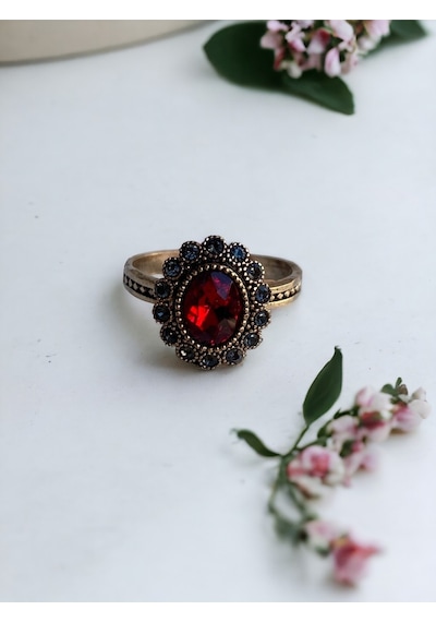 Kristal Taşlı Oval Yüzük Fayra-a7853esbdıyzk Kırmızı