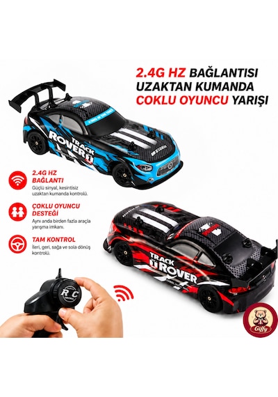 Uzaktan Kumandalı Rc Drift Arabası 15 Km Hız Yapan 4x4 Çekiş Şarjlı 3 Adet Drift Kukası Hediyeli Renk Seçenekli Ralli Spoiler Araba Kırmızı