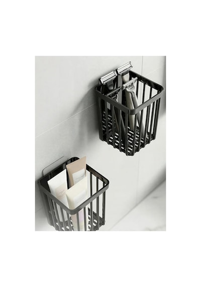 Chacha Home 2'li Set Yapışkanlı Banyo Saç Fırçası Tarak Düzenleyici Diş Fırçalık Çok Amaçlı Mutfak Duvar Rafı Siyah