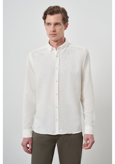 Morven Erkek Beyaz Trend Keten Slim Fit Düğmeli Yaka Gömlek 25ys004013600 Beyaz Beyaz