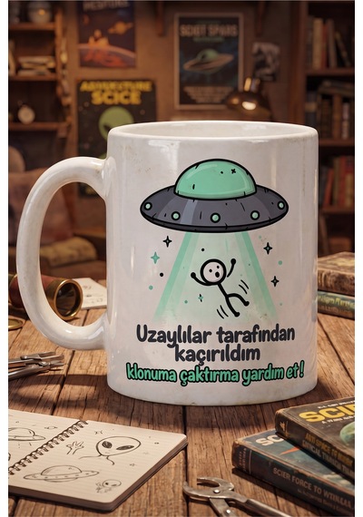 Uzaylılar Tarafından Kaçırıldım Yazılı Vj7 Komik Hediye Kupa Bardak Beyaz
