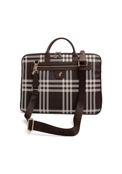 Silver & Polo Silver Polo Kahve - Kahve Çizgili Ekose Kadın Laptop Ve Evrak Çantası Sp1175