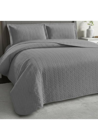 Süet Başak Çift Kişilik Yatak Örtüsü 260x240 Gri