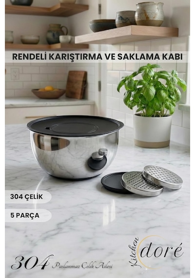 Rendeli Karıştırma Çırpma Ve Saklama Kabı 5 Parça Derin Yapılı Hamur Yoğurmaya Uygun Diğer