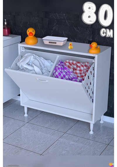 Söke 80 Cm 2 Gözlü Kirli Çamaşır Sepetli Çok Amaçlı Banyo Dolabı 80 Cm