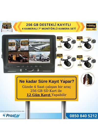 Kayıtlı Ahd Okul Servisler İçin 4 Kameralı 7 İnç Monitörlü 720p