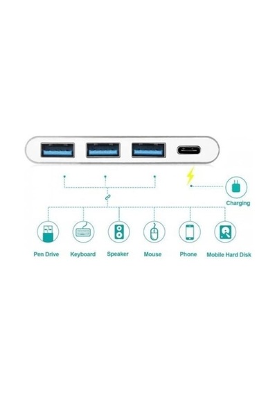 Usb 3.0 3 Port Çoklayıcı Dönüştürücü Çevirici Type C Usb Çoklayıcı