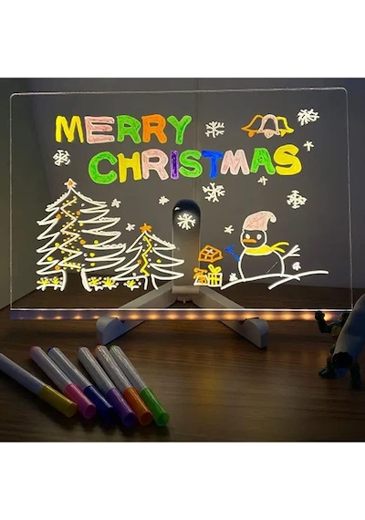 7 Özel Kalem Hediyeli Işıklı Yazı Ve Not Tahtası 20cmx30cm Led Işıklı Neon Yazı Tahtası 7 Özel Kalem Hediyeli