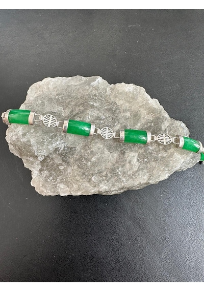 Yeşim Taşlı Gümüş Genç Kız Bileklik 925 Ayar 8,56 Gram 18 Cm