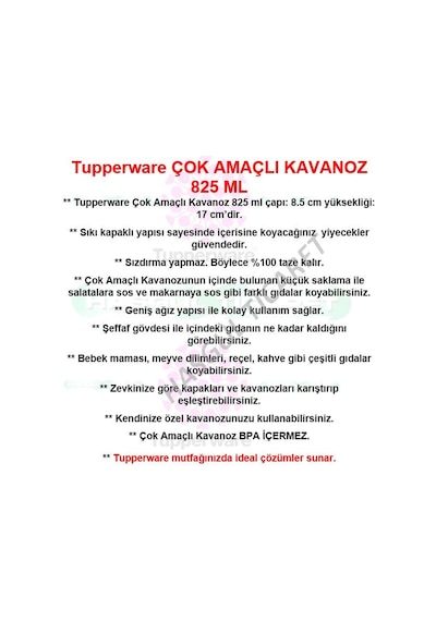 Tupperware Çok Amaçlı Kavanoz 825 Ml Saklama Kabı Hsgl