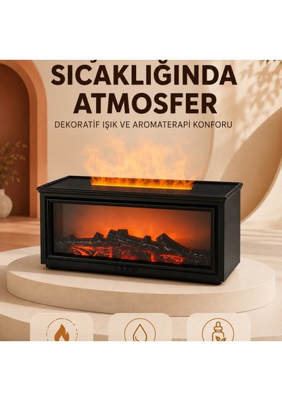 Alev Efektli Aroma Yayıcı Hava Nemlendirici Uzaktan Kumandalı Gece Lambası