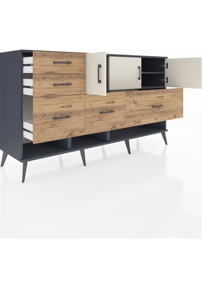 Hyperion Konsol 3 Raflı 5 Çekmeceli 3 Kapaklı 176x44x99 Antrasit- Antrasit-aytaşı/çam Hyperion Konsol 3 Raflı 5 Çekmeceli 3 Kapaklı 176x44x99 Antrasit- Antrasit-aytaşı/çam
