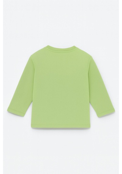 Luess Unisex Çocuk Happiness Nakışlı Cepli Fitilli Kaşkorse Tişört Açık Yeşil