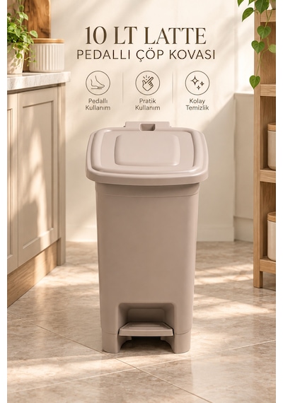 Porsima 1136 10 Lt İç Kovalı Pedallı Çöp Kovası - Slim Mutfak Ve Banyo Çöp Kovası Cafe Latte Açık Kahverengi