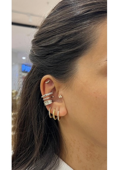 Üç Sıra Taşlı Silver Kıkırdak Küpe Çok Renkli