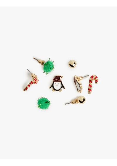 Koton Yılbaşı Temalı Çok Renkli 4'lü Küpe Seti Kırmızı 6wak70218aa Kırmızı