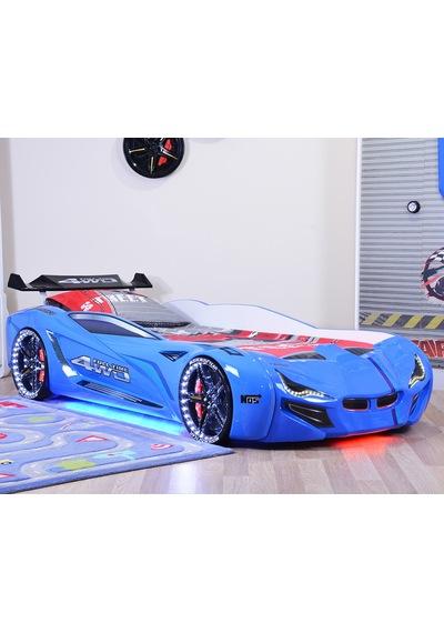 Arabalı Yatak, Mercedes Rüzgarlıklı Full Ledli Arabalı Yatak - Mavi + 1 Adet Comfort Yatak Arabalı Yatak, Mercedes Rüzgarlıklı Full Ledli Arabalı Yatak - Mavi + 1 Adet Comfort Yatak