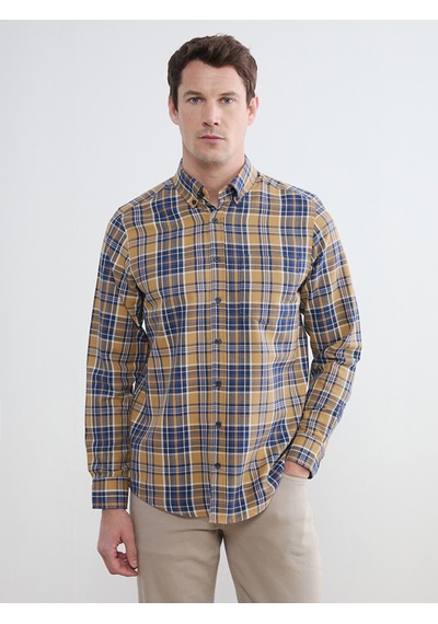 Lcwaıkıkı Classic Sarı Regular Fit Ekose Desenli Gabardin Erkek Gömlek